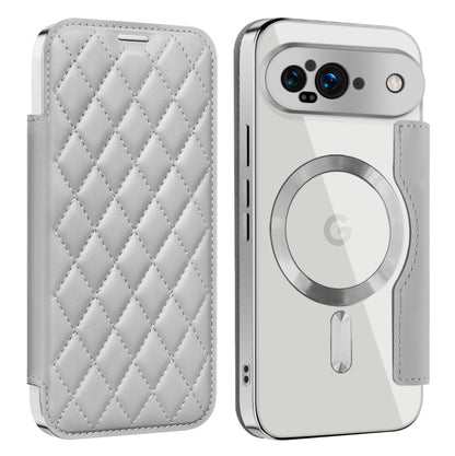 For Google Pixel 9 Shield Magsafe RFID Anti-theft Rhombus Leather Phone Case(Grey) by buy2fix