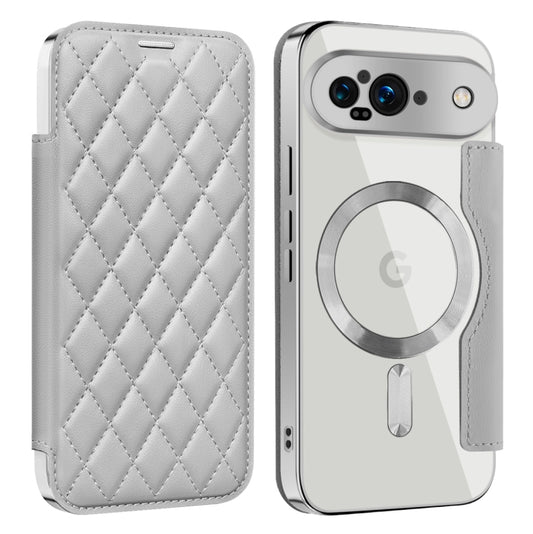 For Google Pixel 9 Shield Magsafe RFID Anti-theft Rhombus Leather Phone Case(Grey) by buy2fix