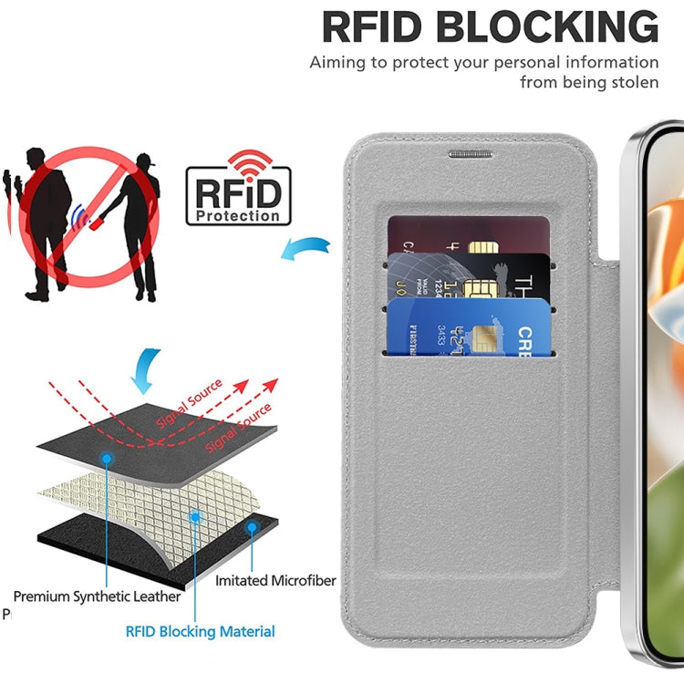 For Google Pixel 9 Shield Magsafe RFID Anti-theft Rhombus Leather Phone Case(Grey) by buy2fix