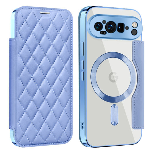 For Google Pixel 9 Pro Shield Magsafe RFID Anti-theft Rhombus Leather Phone Case(Blue) by buy2fix