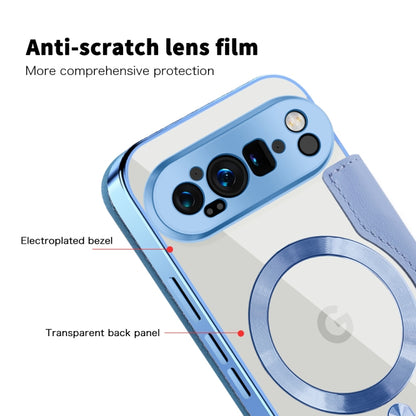 For Google Pixel 9 Pro Shield Magsafe RFID Anti-theft Rhombus Leather Phone Case(Blue) by buy2fix