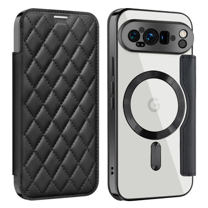 For Google Pixel 9 Pro Shield Magsafe RFID Anti-theft Rhombus Leather Phone Case(Black) by buy2fix
