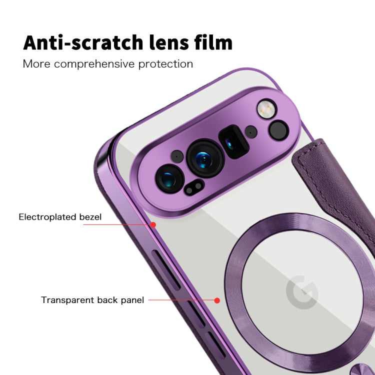 For Google Pixel 9 Pro Shield Magsafe RFID Anti-theft Rhombus Leather Phone Case(Purple) by buy2fix