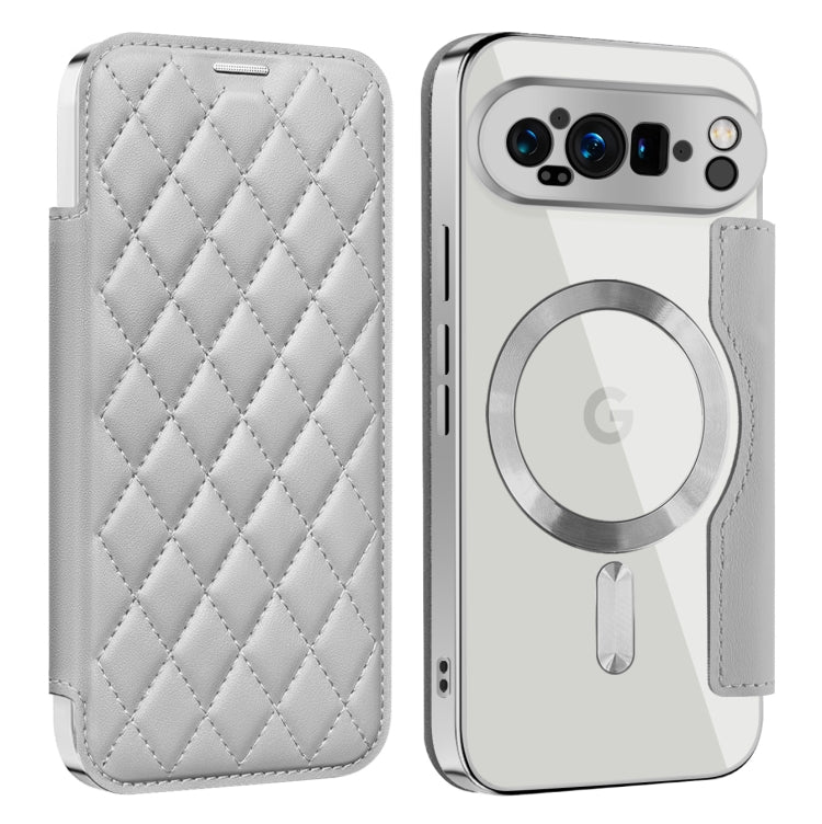 For Google Pixel 9 Pro Shield Magsafe RFID Anti-theft Rhombus Leather Phone Case(Grey) by buy2fix