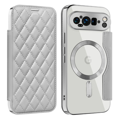For Google Pixel 9 Pro Shield Magsafe RFID Anti-theft Rhombus Leather Phone Case(Grey) by buy2fix