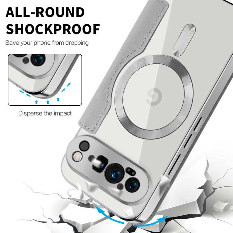 For Google Pixel 9 Pro Shield Magsafe RFID Anti-theft Rhombus Leather Phone Case(Grey) by buy2fix