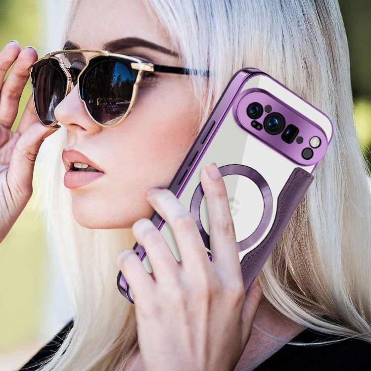 For Google Pixel 9 Pro XL Shield Magsafe RFID Anti-theft Rhombus Leather Phone Case(Purple) by buy2fix