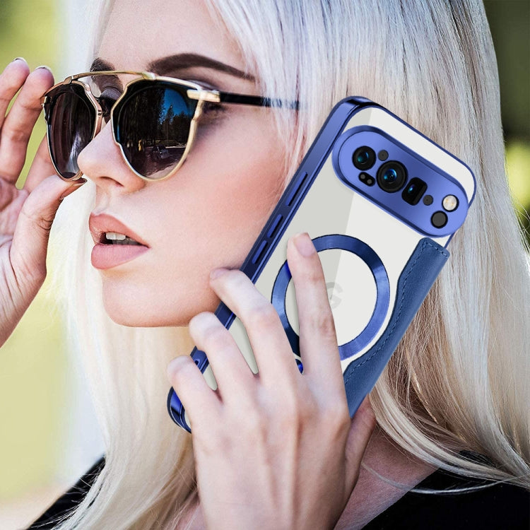 For Google Pixel 9 Pro XL Shield Magsafe RFID Anti-theft Rhombus Leather Phone Case(Dark Blue) by buy2fix