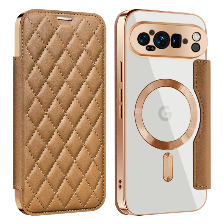 For Google Pixel 9 Pro XL Shield Magsafe RFID Anti-theft Rhombus Leather Phone Case(Brown) by buy2fix