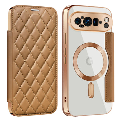 For Google Pixel 9 Pro XL Shield Magsafe RFID Anti-theft Rhombus Leather Phone Case(Brown) by buy2fix