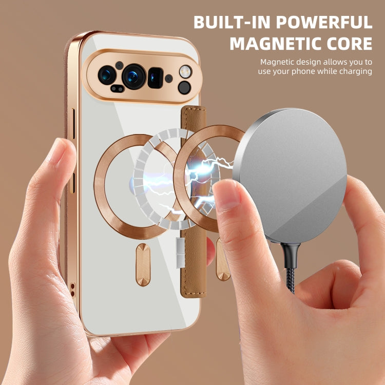 For Google Pixel 9 Pro XL Shield Magsafe RFID Anti-theft Rhombus Leather Phone Case(Brown) by buy2fix