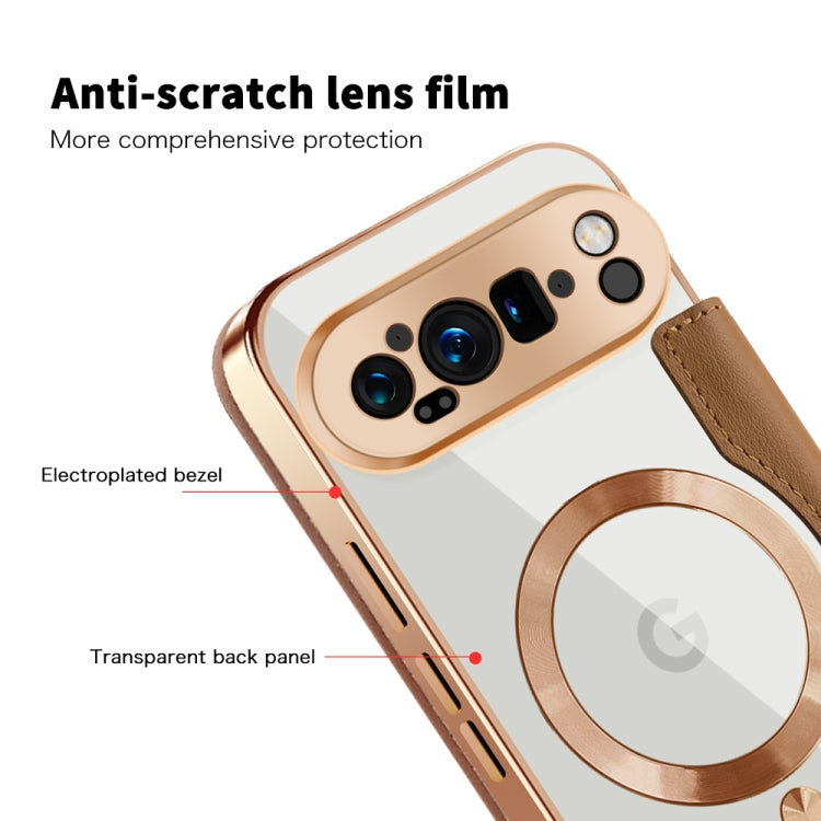 For Google Pixel 9 Pro XL Shield Magsafe RFID Anti-theft Rhombus Leather Phone Case(Brown) by buy2fix