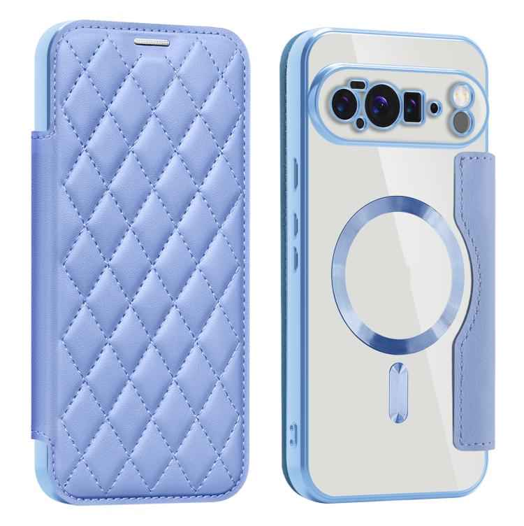 For Google Pixel 10 Pro XL Shield Magsafe RFID Anti-theft Rhombus Leather Phone Case(Blue) - Google Cases by buy2fix | Online Shopping UK | buy2fix