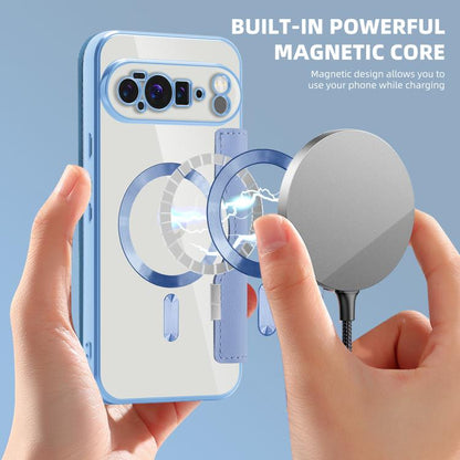 For Google Pixel 10 Pro XL Shield Magsafe RFID Anti-theft Rhombus Leather Phone Case(Blue) - Google Cases by buy2fix | Online Shopping UK | buy2fix