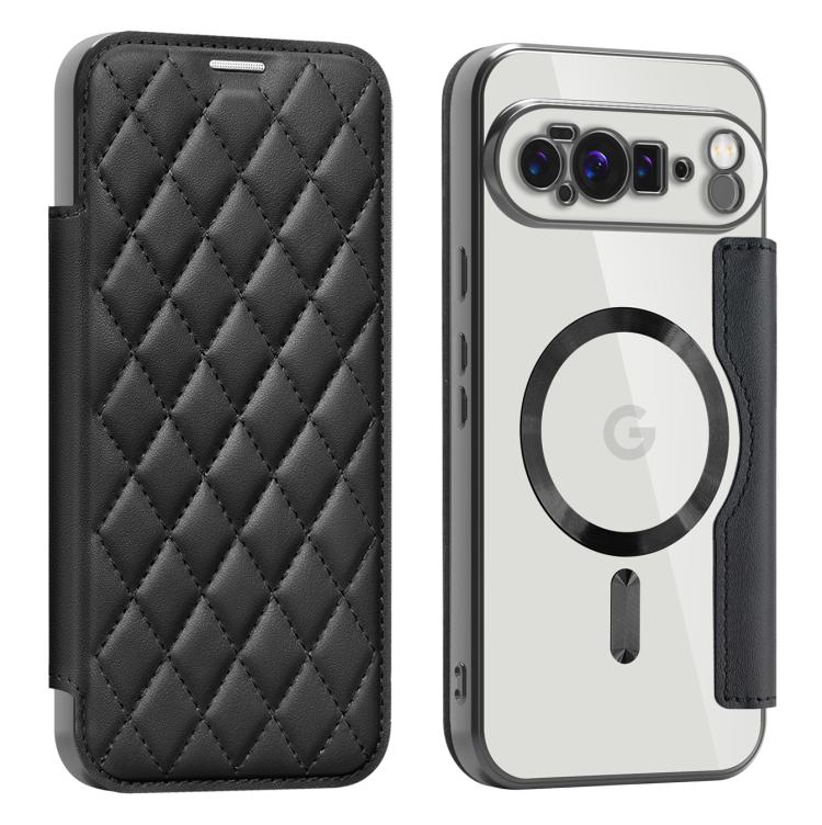 For Google Pixel 10 Pro XL Shield Magsafe RFID Anti-theft Rhombus Leather Phone Case(Black) - Google Cases by buy2fix | Online Shopping UK | buy2fix