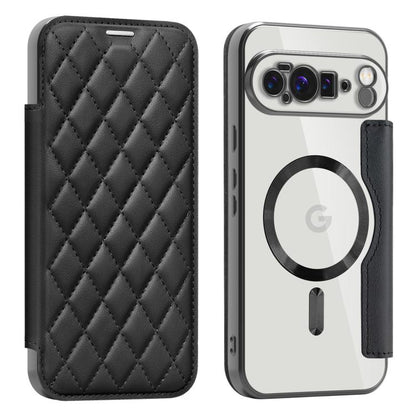 For Google Pixel 10 Pro XL Shield Magsafe RFID Anti-theft Rhombus Leather Phone Case(Black) - Google Cases by buy2fix | Online Shopping UK | buy2fix
