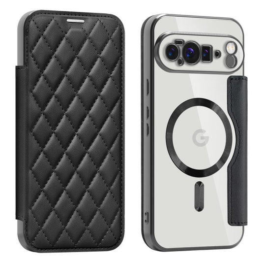 For Google Pixel 10 Pro XL Shield Magsafe RFID Anti-theft Rhombus Leather Phone Case(Black) - Google Cases by buy2fix | Online Shopping UK | buy2fix