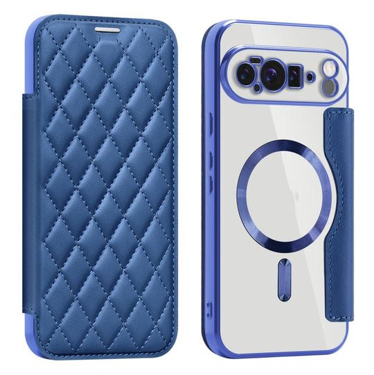 For Google Pixel 10 Pro XL Shield Magsafe RFID Anti-theft Rhombus Leather Phone Case(Dark Blue)