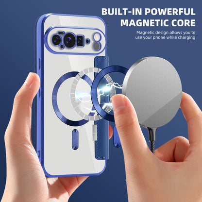 For Google Pixel 10 Pro XL Shield Magsafe RFID Anti-theft Rhombus Leather Phone Case(Dark Blue) - Google Cases by buy2fix | Online Shopping UK | buy2fix