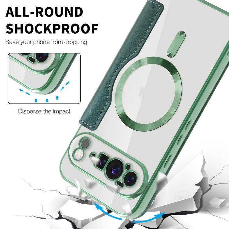 For Google Pixel 10 Pro XL Shield Magsafe RFID Anti-theft Rhombus Leather Phone Case(Green) - Google Cases by buy2fix | Online Shopping UK | buy2fix
