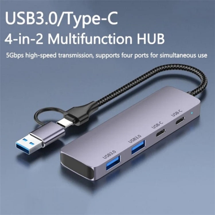 T-32C 2-in-1 Cable USB 3.0 + Type-C 4-port Hub Aluminum Alloy Docking Station by buy2fix