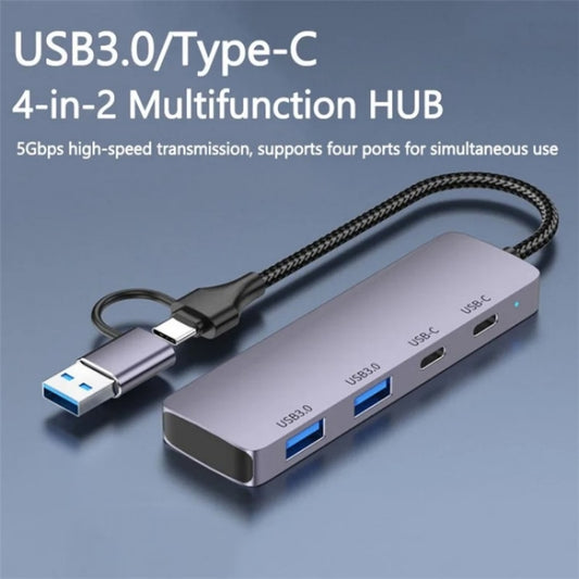 T-32C 2-in-1 Cable USB 3.0 + Type-C 4-port Hub Aluminum Alloy Docking Station by buy2fix