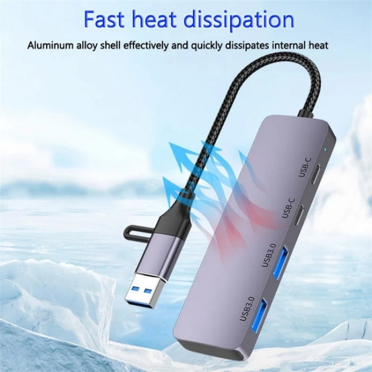 T-32C 2-in-1 Cable USB 3.0 + Type-C 4-port Hub Aluminum Alloy Docking Station by buy2fix