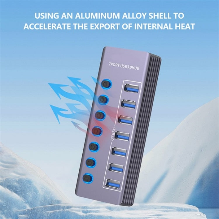 U307 Aluminum Alloy 7-Ports Splitter 5Gbps High Speed USB 3.0 Hub with Independent Switch by buy2fix
