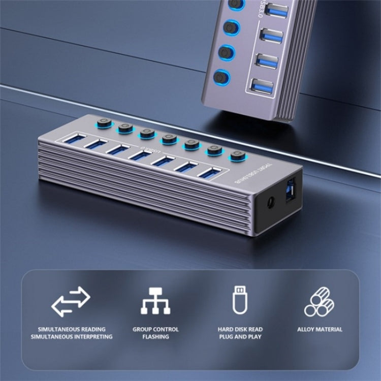 U307 Aluminum Alloy 7-Ports Splitter 5Gbps High Speed USB 3.0 Hub with Independent Switch by buy2fix