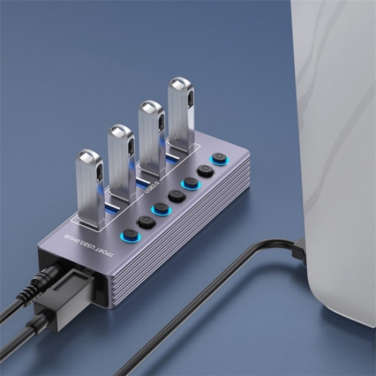 U307 Aluminum Alloy 7-Ports Splitter 5Gbps High Speed USB 3.0 Hub with Independent Switch by buy2fix