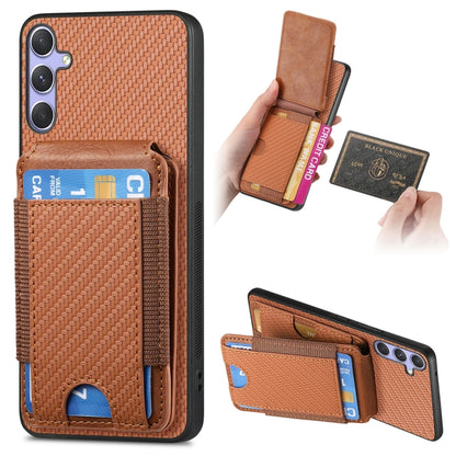 For Samsung Galaxy S25+ 5G Carbon Fiber Vertical Flip Wallet Stand Phone Case(Brown) by buy2fix