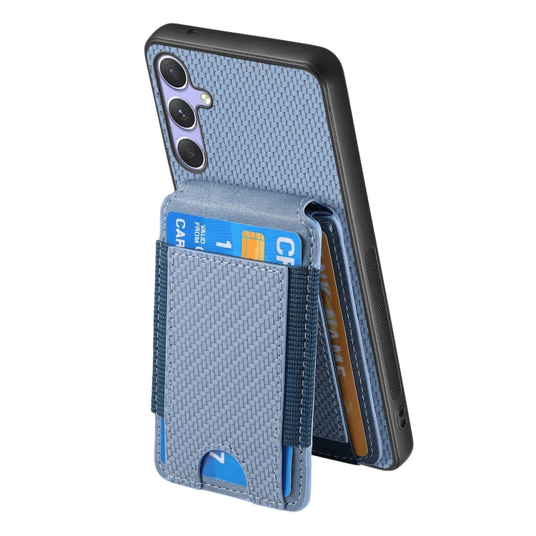 For Samsung Galaxy S25 Ultra 5G Carbon Fiber Vertical Flip Wallet Stand Phone Case(Blue) by buy2fix