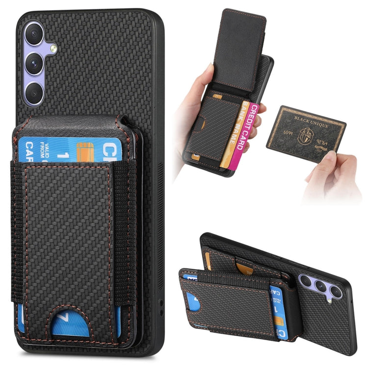 For Samsung Galaxy S25 Ultra 5G Carbon Fiber Vertical Flip Wallet Stand Phone Case(Black) by buy2fix