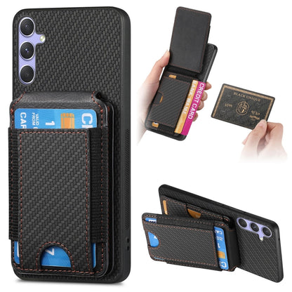 For Samsung Galaxy S25 Ultra 5G Carbon Fiber Vertical Flip Wallet Stand Phone Case(Black) by buy2fix