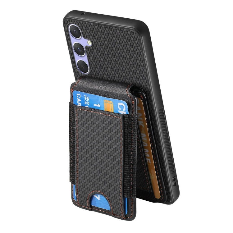 For Samsung Galaxy S25 Ultra 5G Carbon Fiber Vertical Flip Wallet Stand Phone Case(Black) by buy2fix