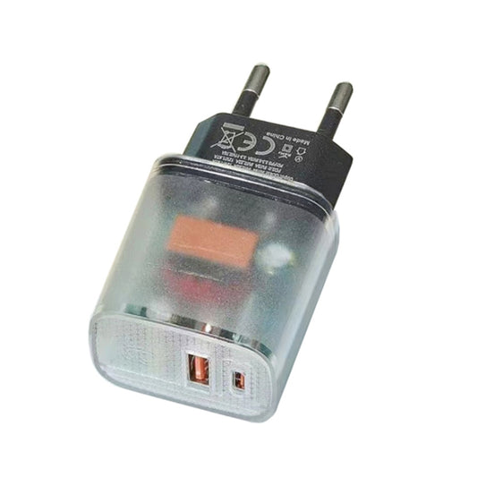 Transparent PD3.0 Type-C + QC3.0 USB Mobile Phone Charger, EU Plug(Transparent) - USB Charger by buy2fix | Online Shopping UK | buy2fix