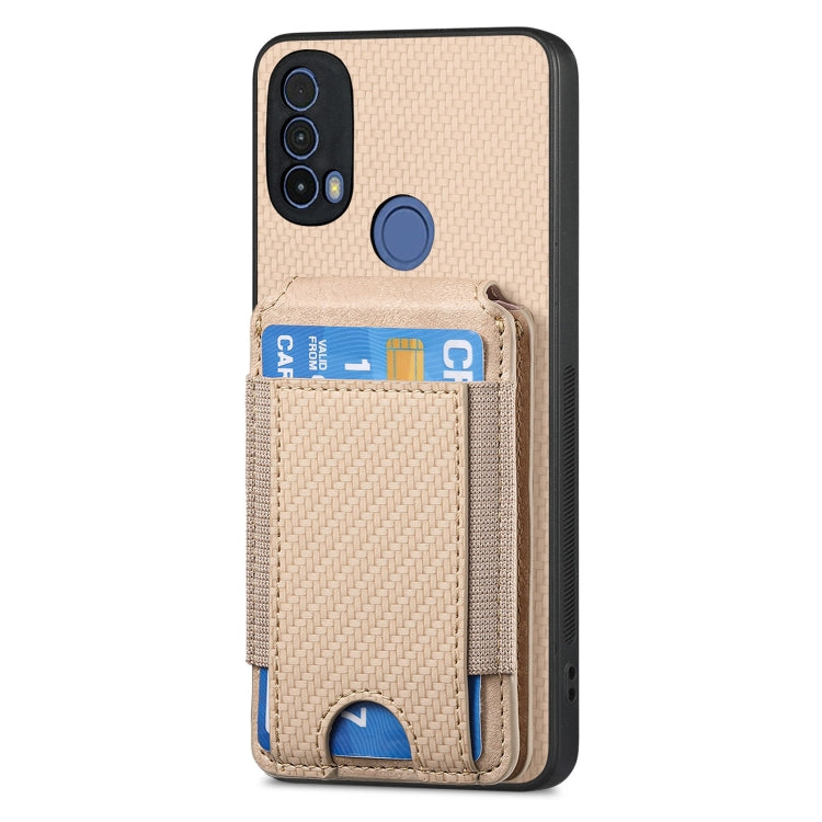 For Motorola Moto G Play 2024 5G Carbon Fiber Vertical Flip Wallet Stand Phone Case(Khaki) by buy2fix
