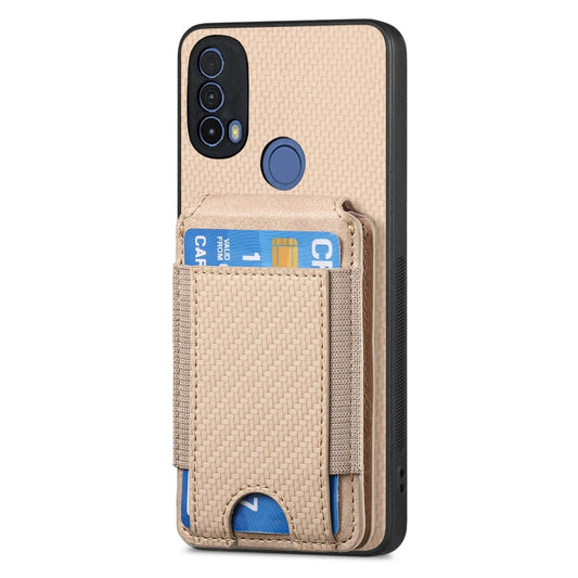 For Motorola Moto G Play 2024 5G Carbon Fiber Vertical Flip Wallet Stand Phone Case(Khaki) by buy2fix