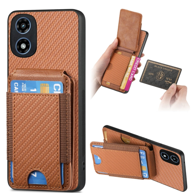 For Motorola Moto G Play 2024 4G Carbon Fiber Vertical Flip Wallet Stand Phone Case(Brown) by buy2fix
