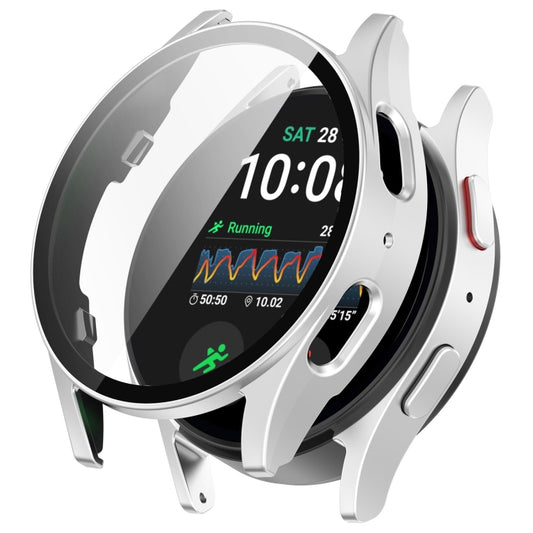 For Samsung Galaxy Watch 7 44mm Tempered Film Integrated Waterproof PC Watch Protective Cover(Silver) - Watch Cases by buy2fix | Online Shopping UK | buy2fix