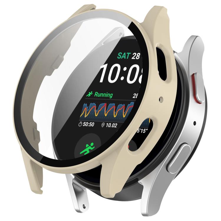 For Samsung Galaxy Watch 7 44mm Tempered Film Integrated Waterproof PC Watch Protective Cover(Ivory) - Watch Cases by buy2fix | Online Shopping UK | buy2fix