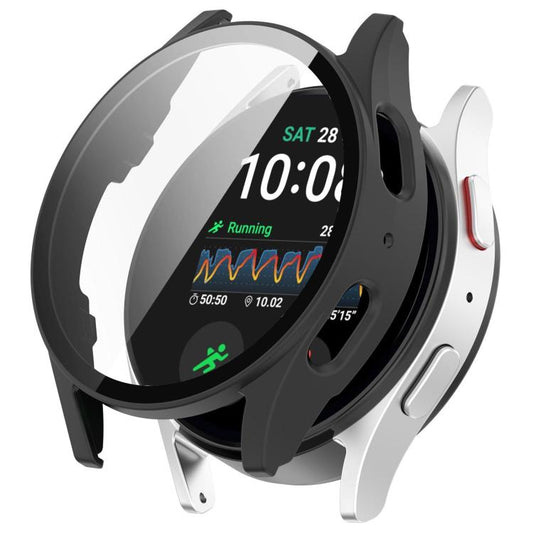 For Samsung Galaxy Watch 7 40mm Tempered Film Integrated Waterproof PC Watch Protective Cover(Matte Black) - Watch Cases by buy2fix | Online Shopping UK | buy2fix