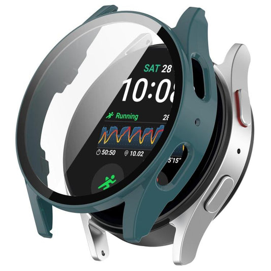 For Samsung Galaxy Watch 7 40mm Tempered Film Integrated Waterproof PC Watch Protective Cover(Pine Green) - Watch Cases by buy2fix | Online Shopping UK | buy2fix