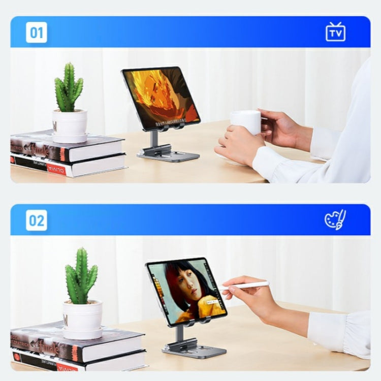 YY-003 Foldable Aluminum Alloy Desktop Tablet Phone Holder(Silver) - Desktop Holder by buy2fix | Online Shopping UK | buy2fix