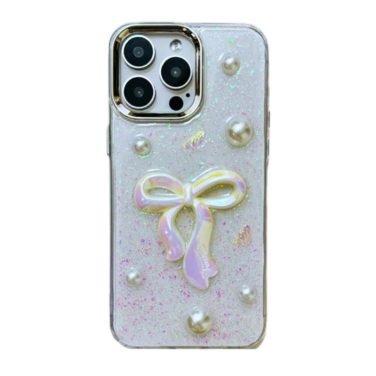 For iPhone 16 Plus 3D Bow Pearl Love Flower TPU Phone Case(Pearl Bow)