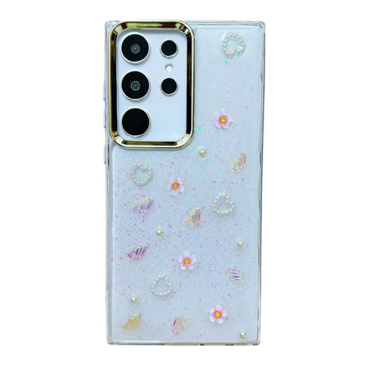 For Samsung Galaxy S25 Ultra 5G Three-dimensional Bow Pearl Love Flower TPU Phone Case(Butterfly Love Flowers) by buy2fix