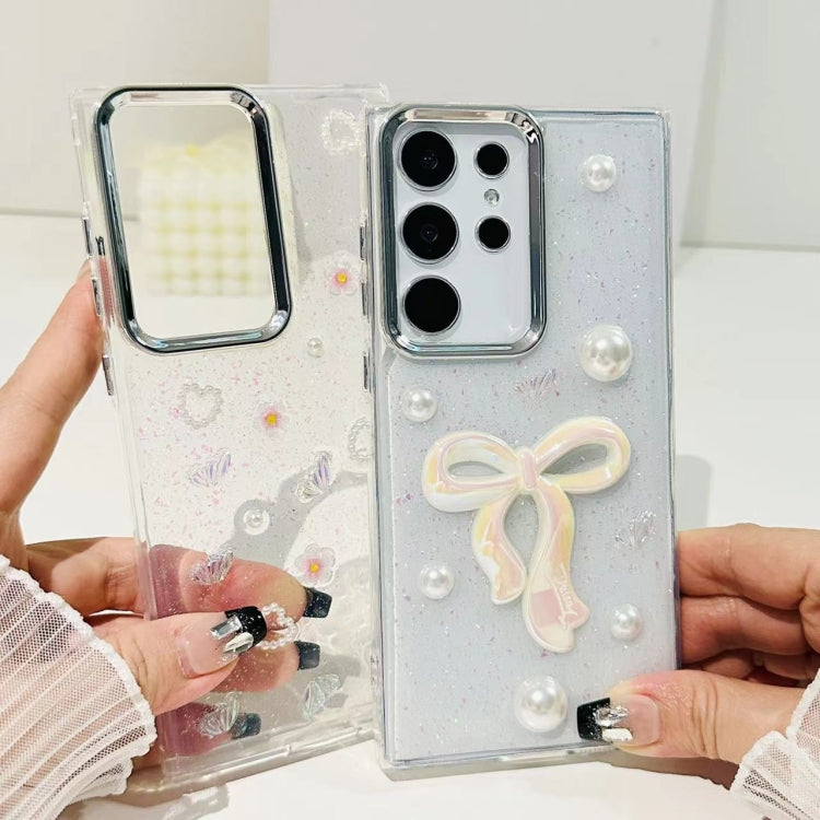 For Samsung Galaxy S25 Ultra 5G Three-dimensional Bow Pearl Love Flower TPU Phone Case(Pearl Bow) by buy2fix