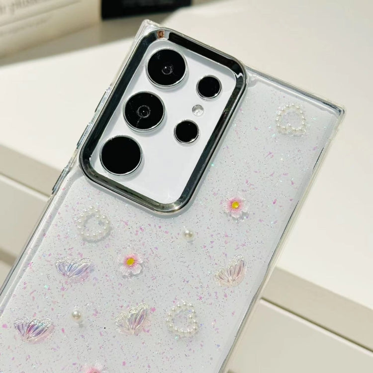 For Samsung Galaxy S25 Ultra 5G Three-dimensional Bow Pearl Love Flower TPU Phone Case(Butterfly Love Flowers) by buy2fix