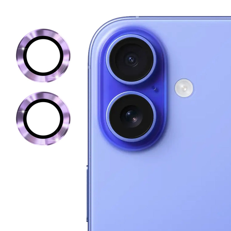 For iPhone 16 / 16 Plus ENKAY 9H Rear Lens Aluminium Alloy Tempered Glass Film(Light Purple) - iPhone 16 Plus Tempered Glass by ENKAY | Online Shopping UK | buy2fix