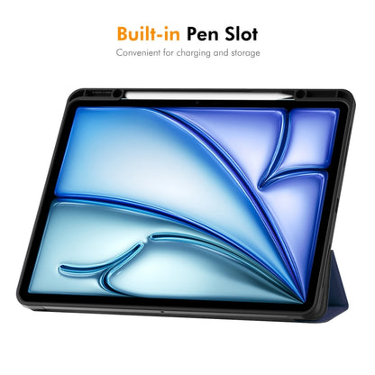 For iPad Air 13 2024 ENKAY Tri-fold Custer Texture TPU Leather Smart Tablet Case with Pen Slot(Dark Blue) - iPad Air 13 2025 / 2024 Cases by ENKAY | Online Shopping UK | buy2fix